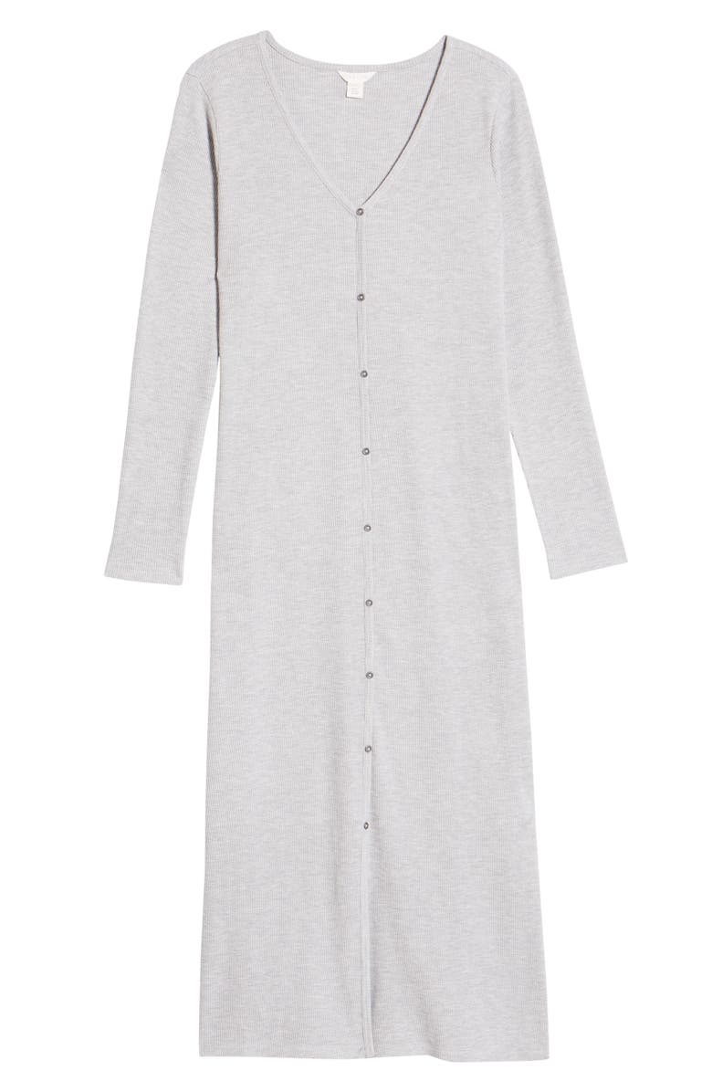 Caslon<sup>®</sup> Ribbed Front Button Knit Organic Cotton Blend Midi Dress, Alternate, color,