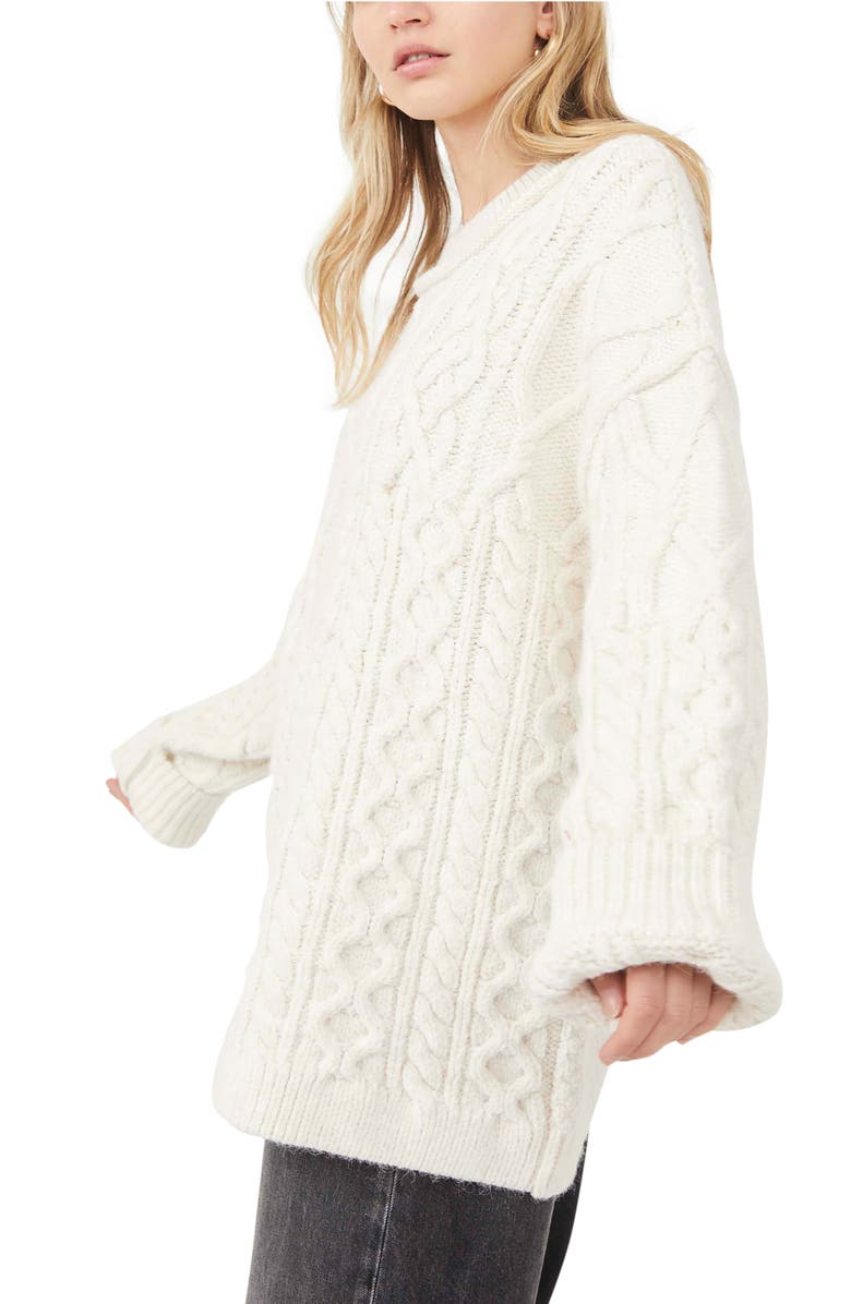 Free People Leslie Cable Knit Oversize Sweater, Alternate, color, 