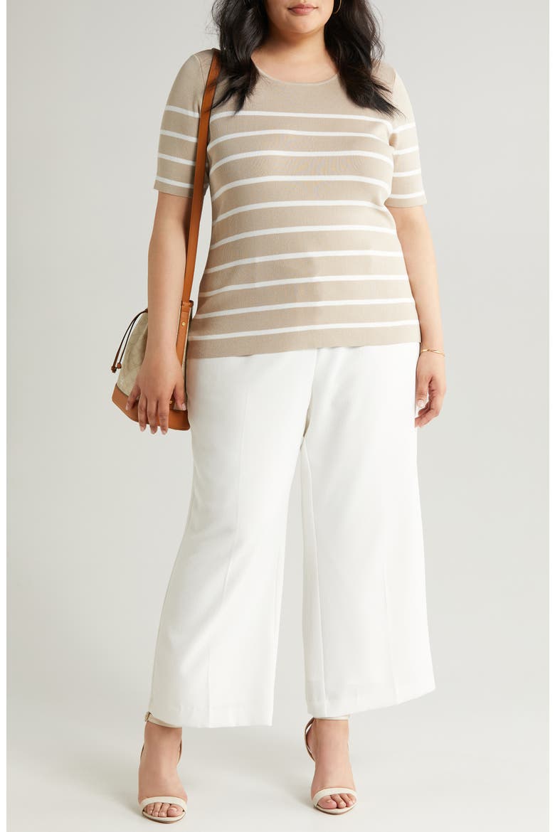 Stripe Short Sleeve Sweater, Main, color, SAND IVORY