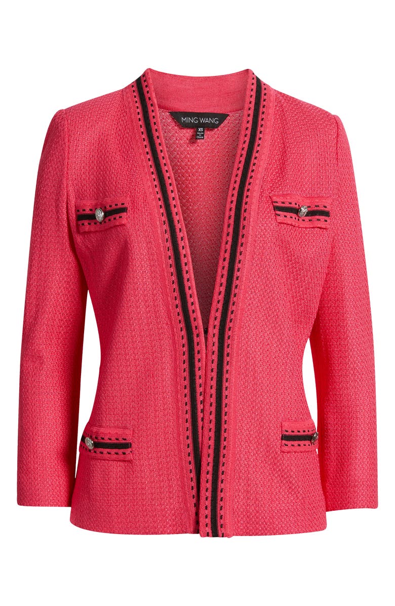 Ming Wang Heritage Fit Contrast Trim Knit Jacket, Alternate, color, Vibrant Fuchsia/ Black