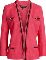 Ming Wang Heritage Fit Contrast Trim Knit Jacket