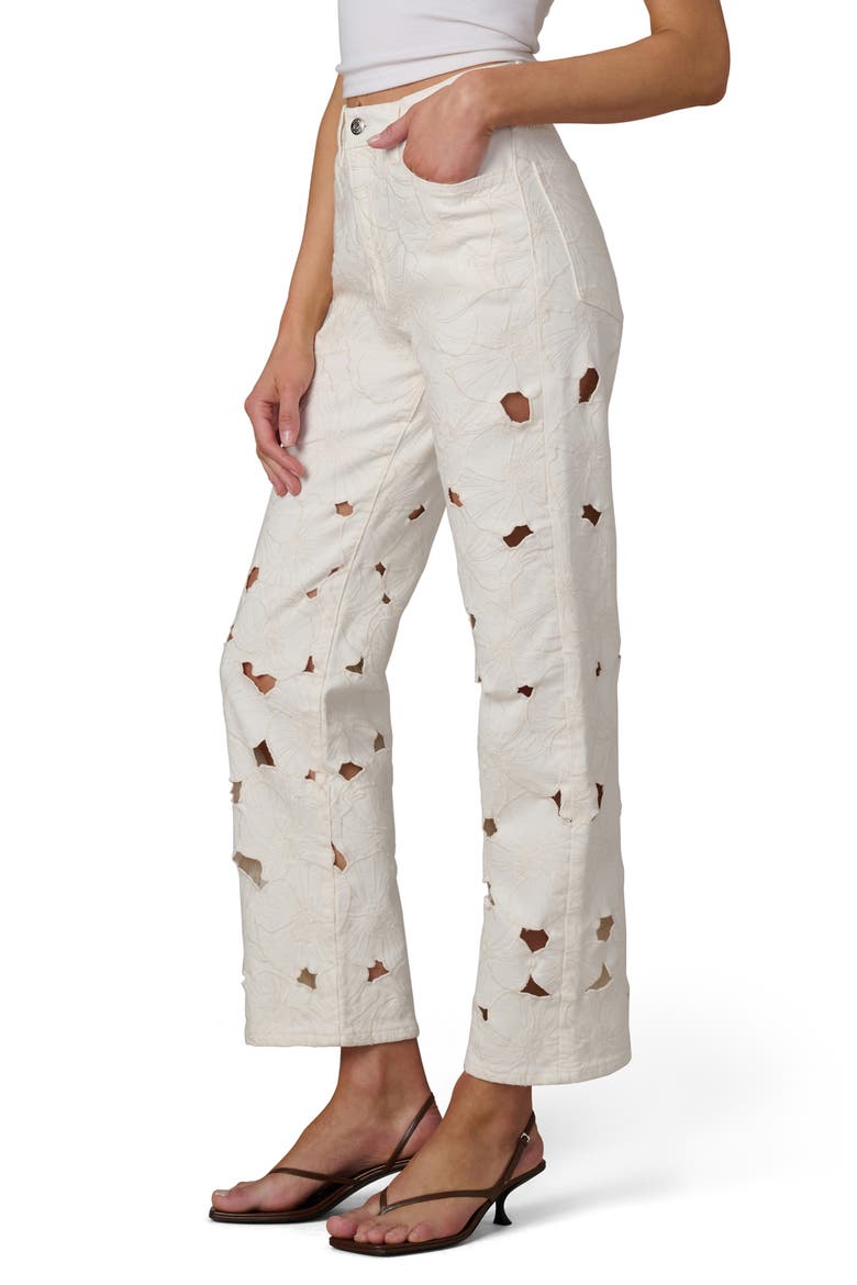 The Margot Floral Eyelet Ankle Straight Leg Jeans, Alternate, color, ECRU FLORAL