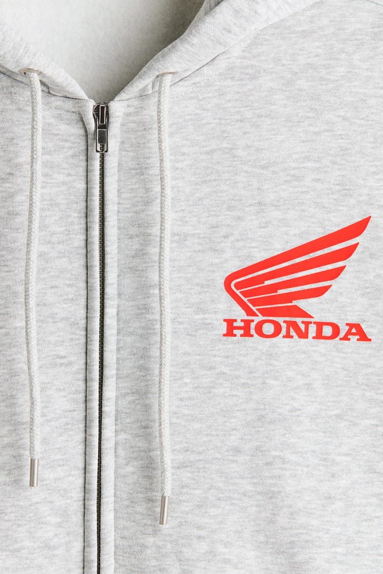 Loose Fit Printed Zip-through Hoodie, Alternate, color, Light gray melange/Honda