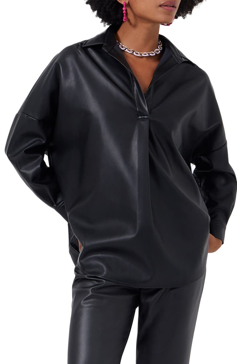French Connection Crolenda Faux Leather Popover Shirt, Main, color, 