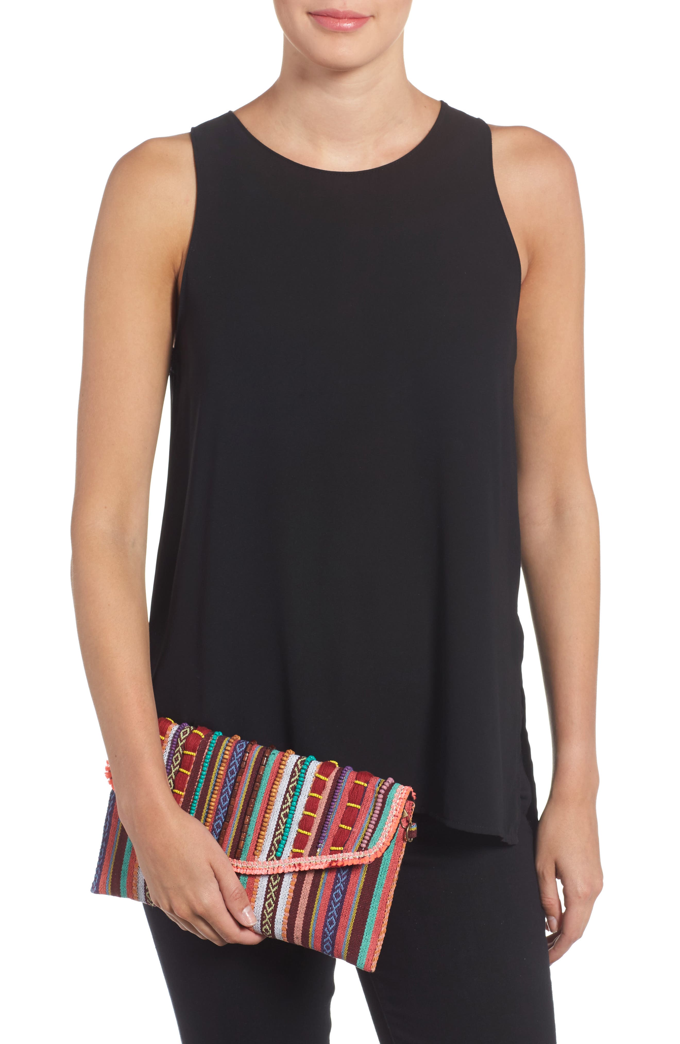 Steven by Steve Madden Jaura Beaded Envelope Clutch, Alternate, color, RED/ MULTI