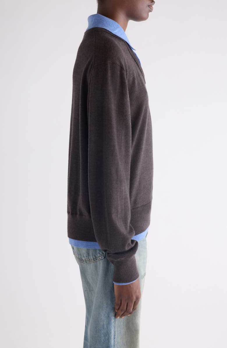 Acne Studios Layered Wool Polo Sweater, Alternate, color, Brown/ Blue