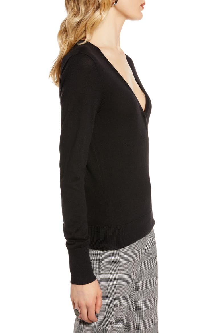 Faux Wrap Sweater, Alternate, color, BLACK