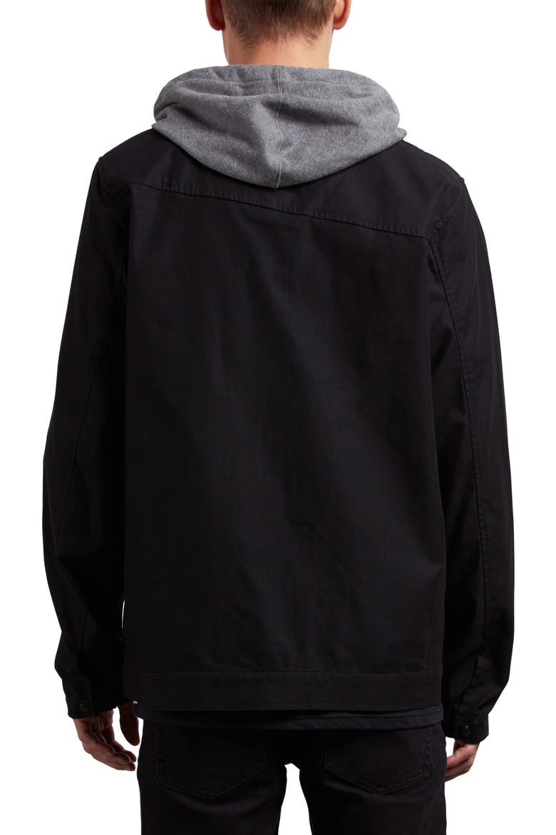 Warren Twill Jacket with Fleece Hood, Alternate, color, BLACK