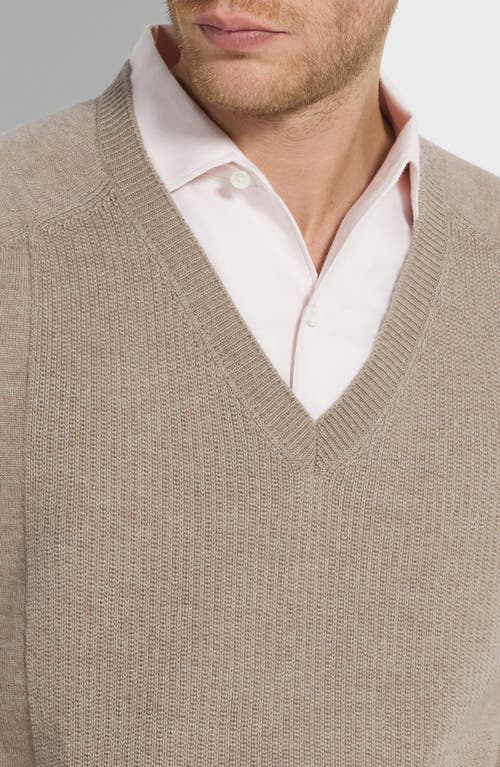 Zegna Oasi V-neck Ribbed Cashmere Sweater In Brown