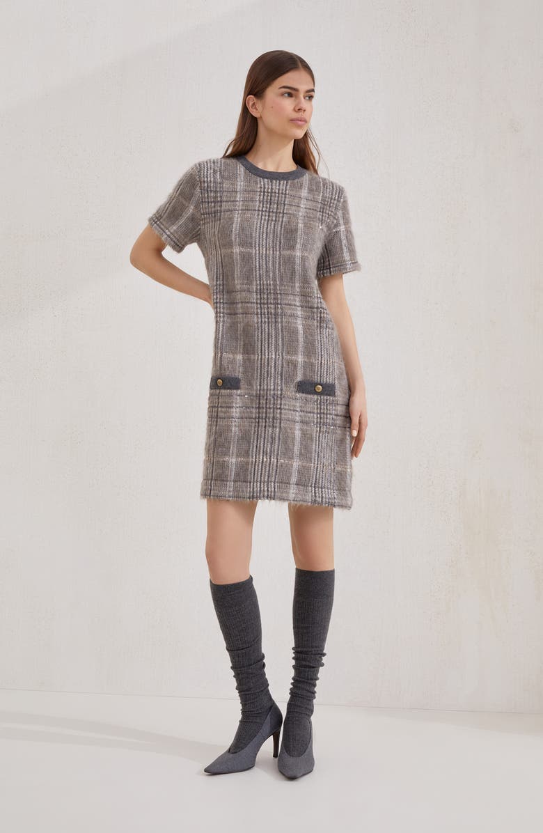Brunello Cucinelli Jacquard dress with dazzling check, Alternate, color, Grey