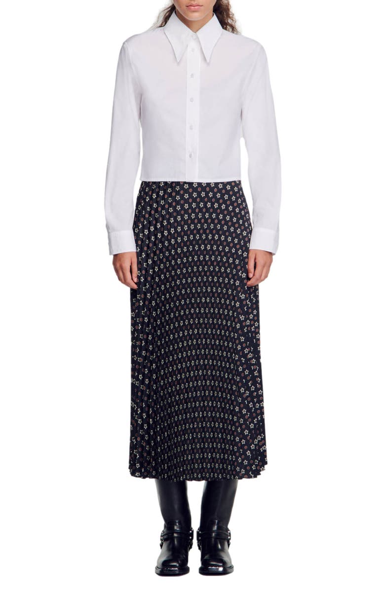 SANDRO Gourmandise Long Sleeve Poplin Cotton Button-Up Shirt, Alternate, color,