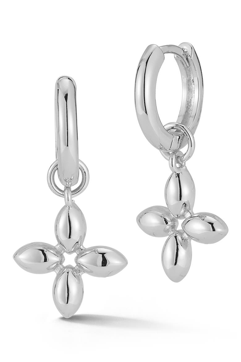 Clover Huggie Hoop Earrings, Main, color, SILVER