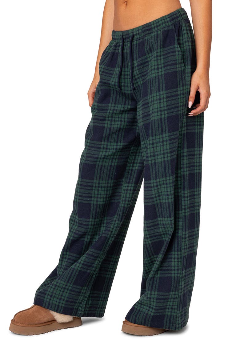 Lounge Around Plaid Wide Leg Pants, Alternate, color, NAVY