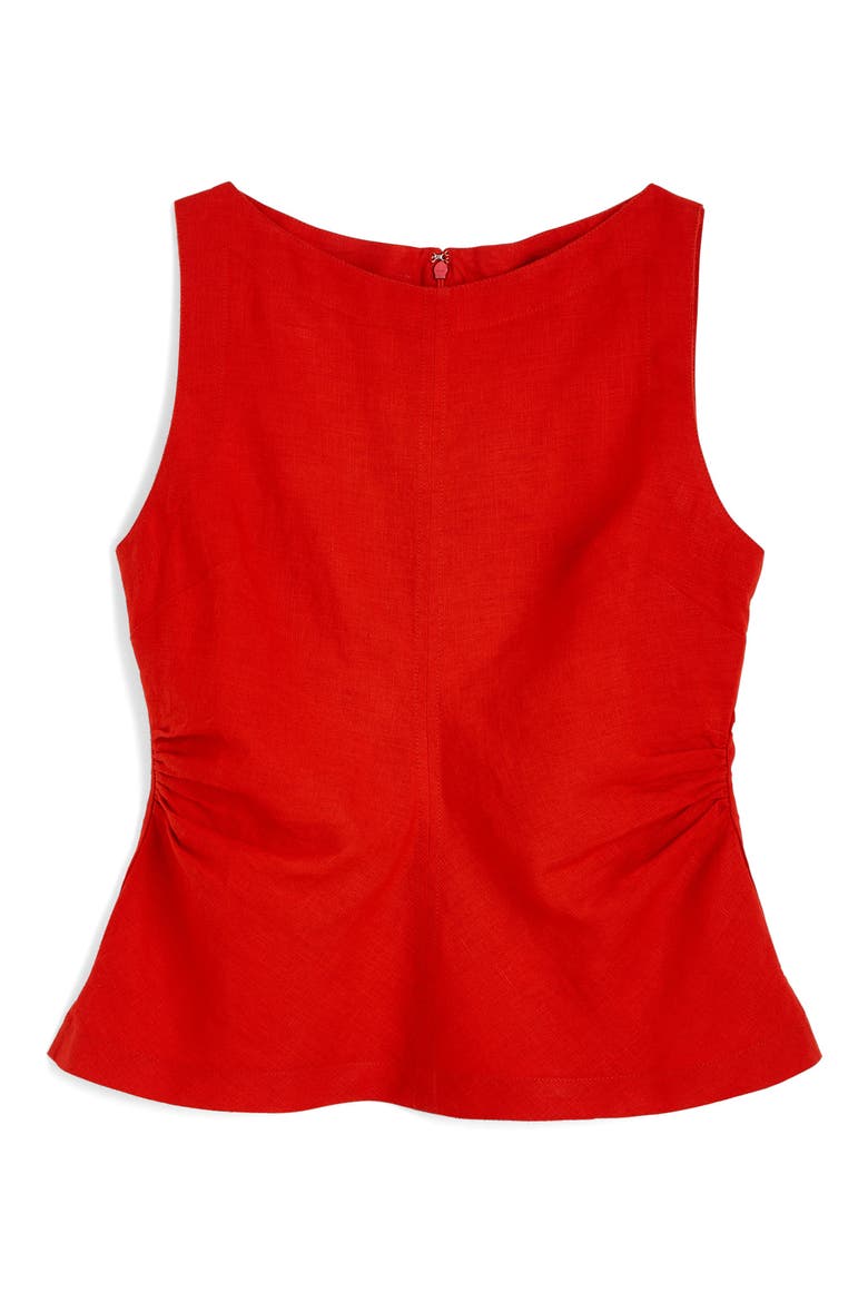 Cinched Boatneck Sleeveless Linen Top, Alternate, color, WILD POPPY