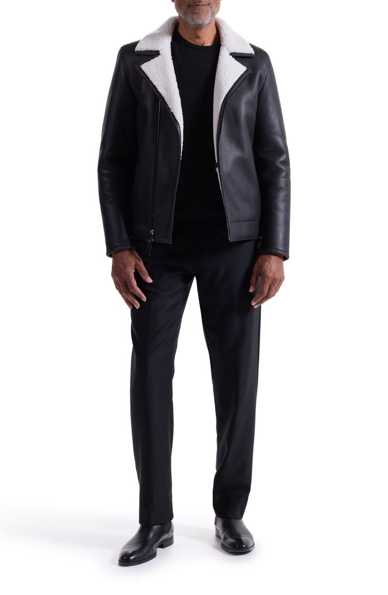 Bugatchi Genuine Shearling Biker Jacket, Alternate, color, Black