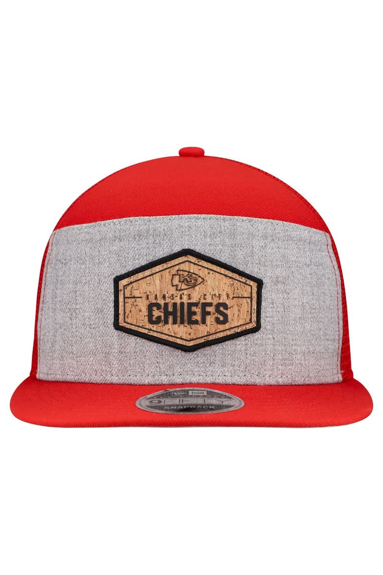 Men's New Era  Gray/Red Kansas City Chiefs Cork Split Panel 9FIFTY Trucker Snapback Hat, Alternate, color, Gray