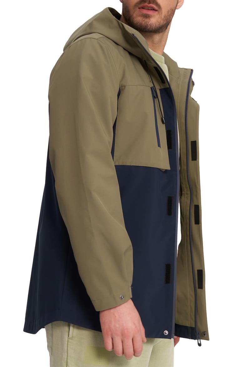 Elliott Water Resistant Two Tone Hooded Jacket, Alternate, color, OLIVE/NAVY