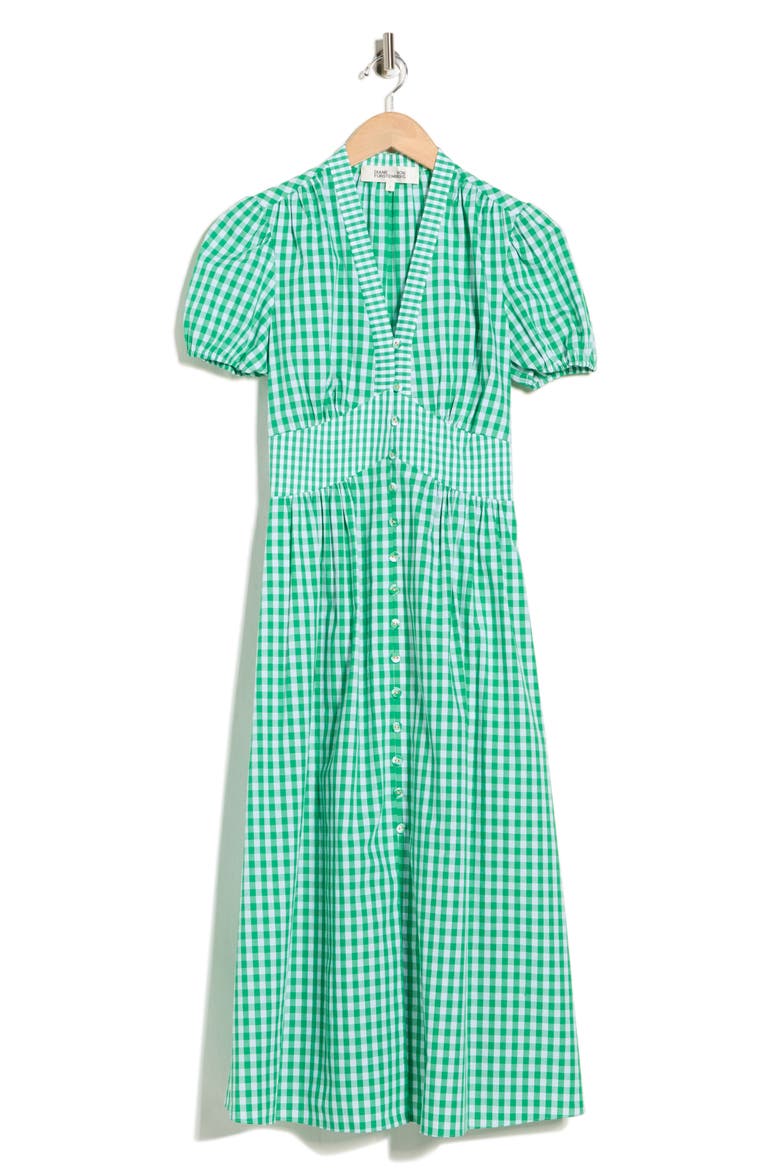 Erica Puff Sleeve Gingham Sundress, Alternate, color, INDIAN GREEN/ WHITE