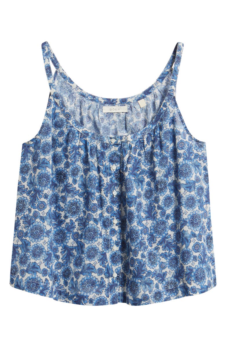 DÔEN Nalina Front Button Organic Cotton Tank, Alternate, color, Bleu Soleil Fleurit