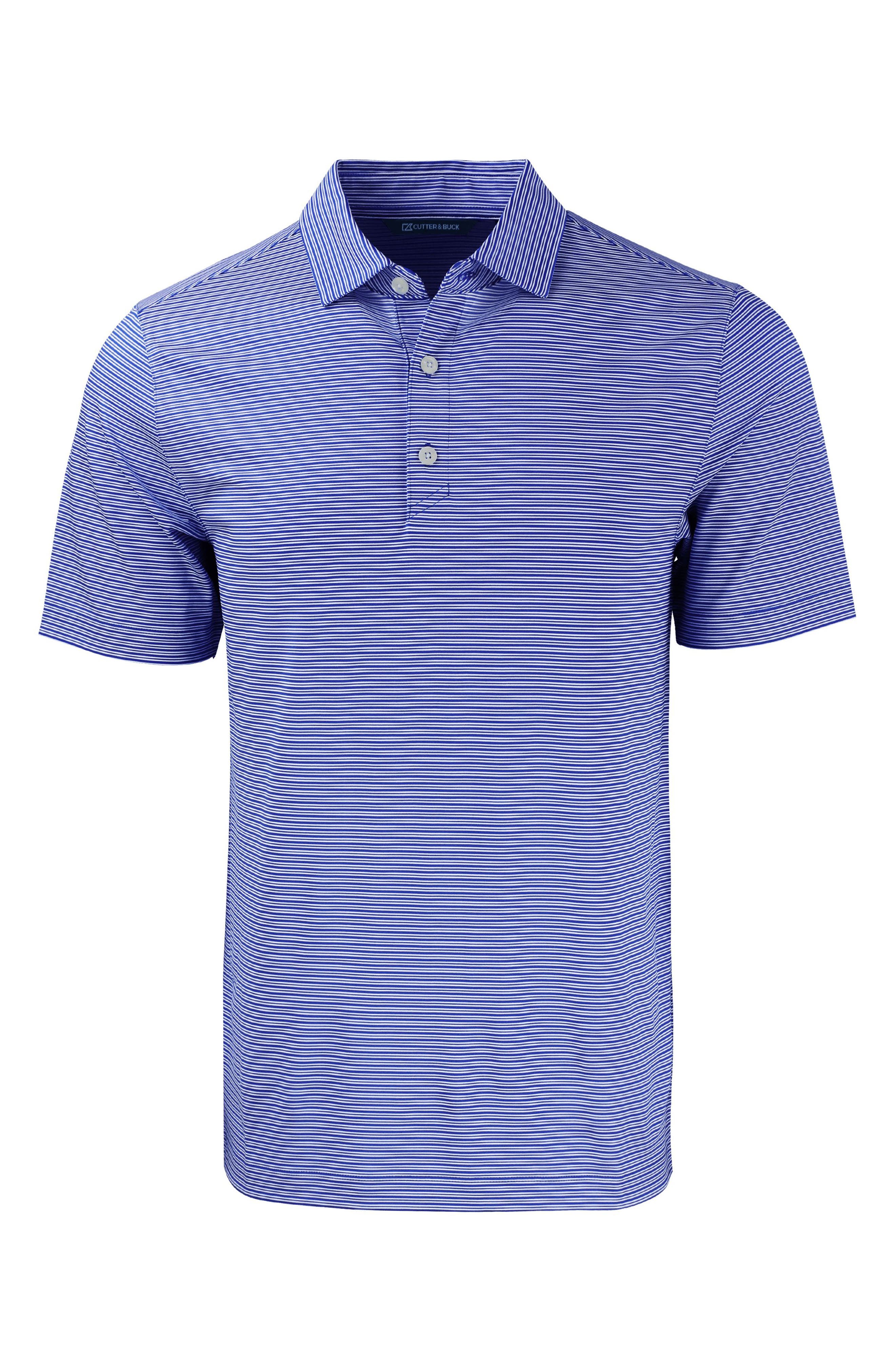 Cutter & Buck Forge Double Stripe Recycled Blend Polo in Tour Blue/White 