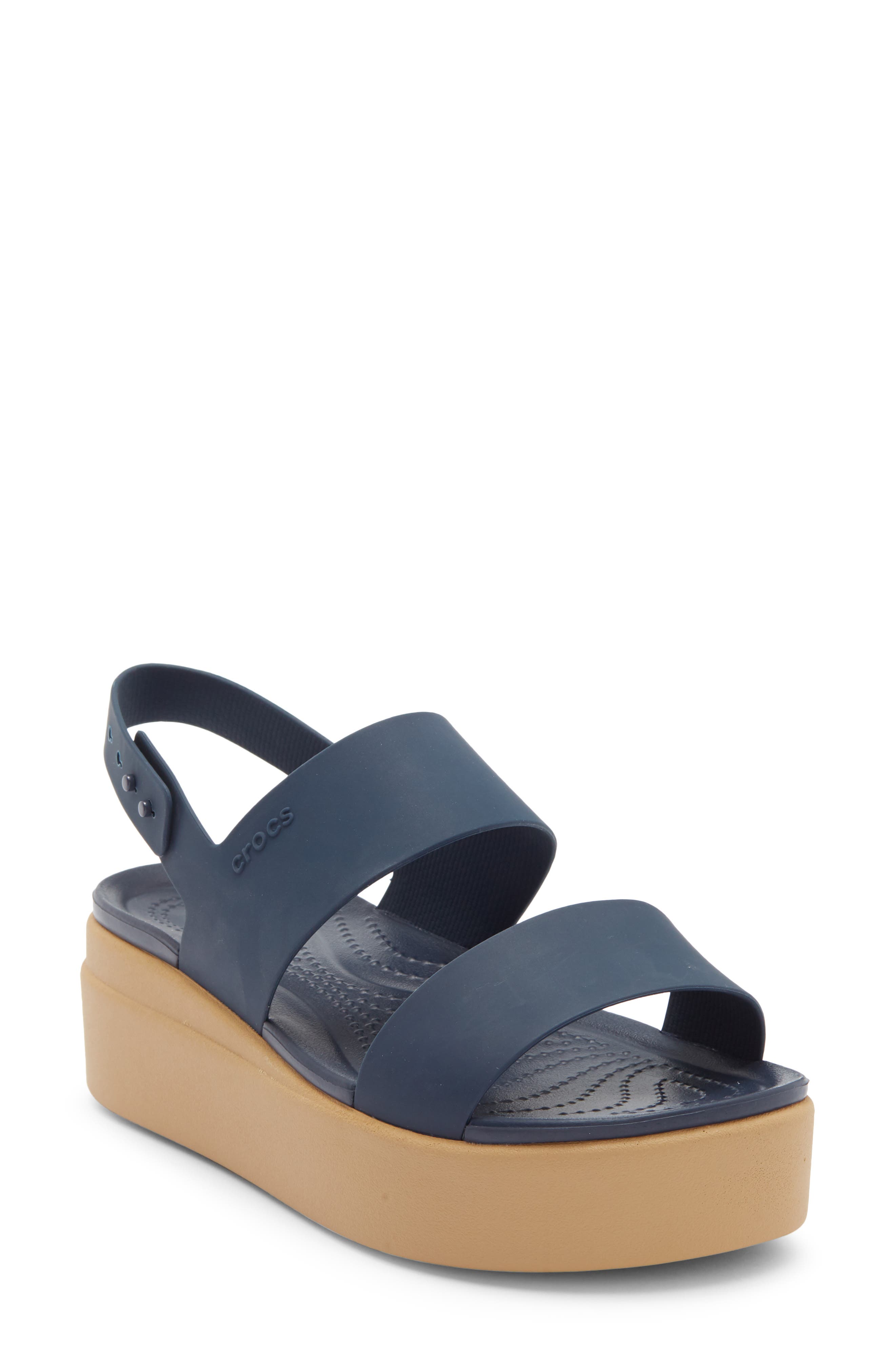 CROCS <sup>™</sup> Brooklyn Wedge Sandal, Main, color, Navy/ Tan