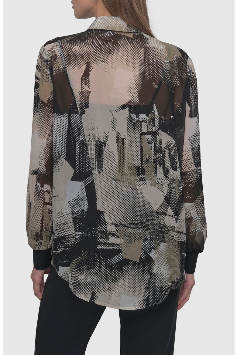 Abstract Print Chiffon Button-Up Shirt, Alternate, color, SKYLN COLG