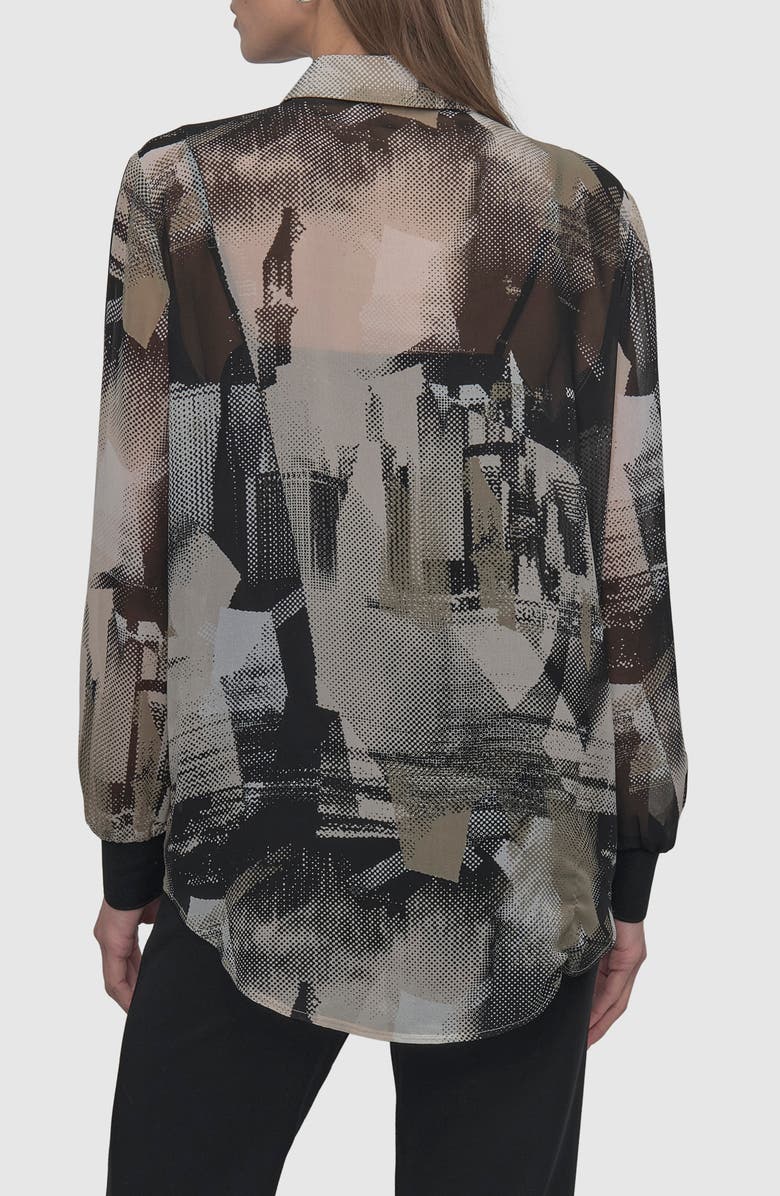 DKNY Abstract Print Chiffon Button-Up Shirt, Alternate, color, Skyln Colg