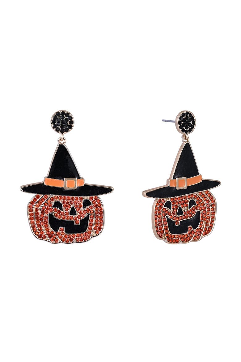 Halloween Jack-O-Lantern Earrings, Main, color, Orange