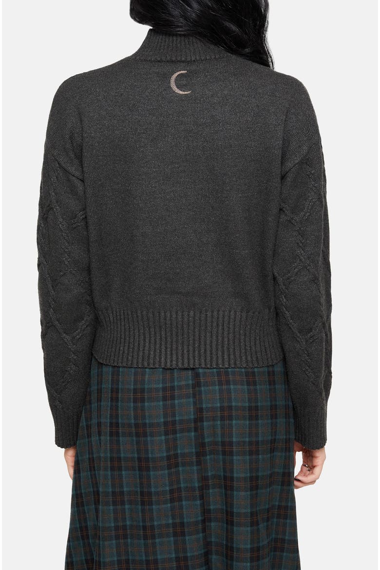 Abellona Embroidered Cable Knit Sweater, Alternate, color, Charcoal