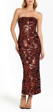 HELSI Leslie Pattern Sequin Strapless Gown