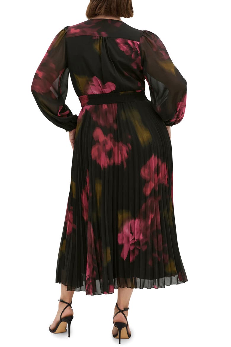 Georgina Pleated Long Sleeve Chiffon Faux Wrap Maxi Dress, Alternate, color, VIVID GARDEN