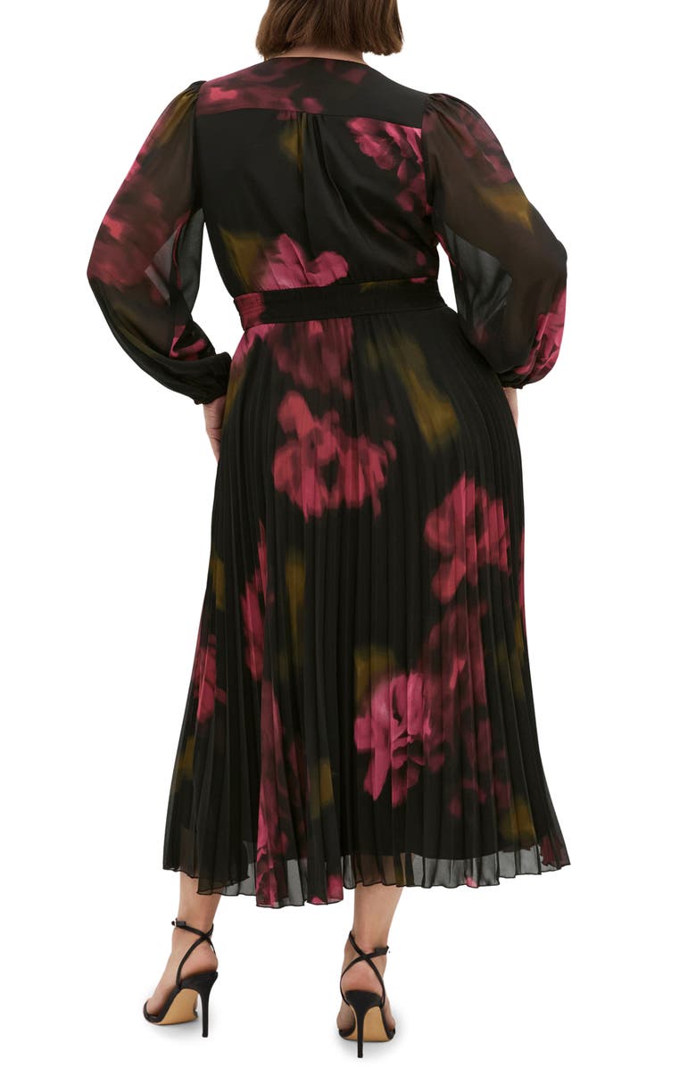 City Chic Georgina Pleated Long Sleeve Chiffon Faux Wrap Maxi Dress, Alternate, color, 