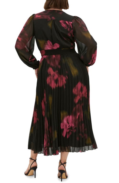 City Chic Georgina Pleated Long Sleeve Chiffon Faux Wrap Maxi Dress In Black