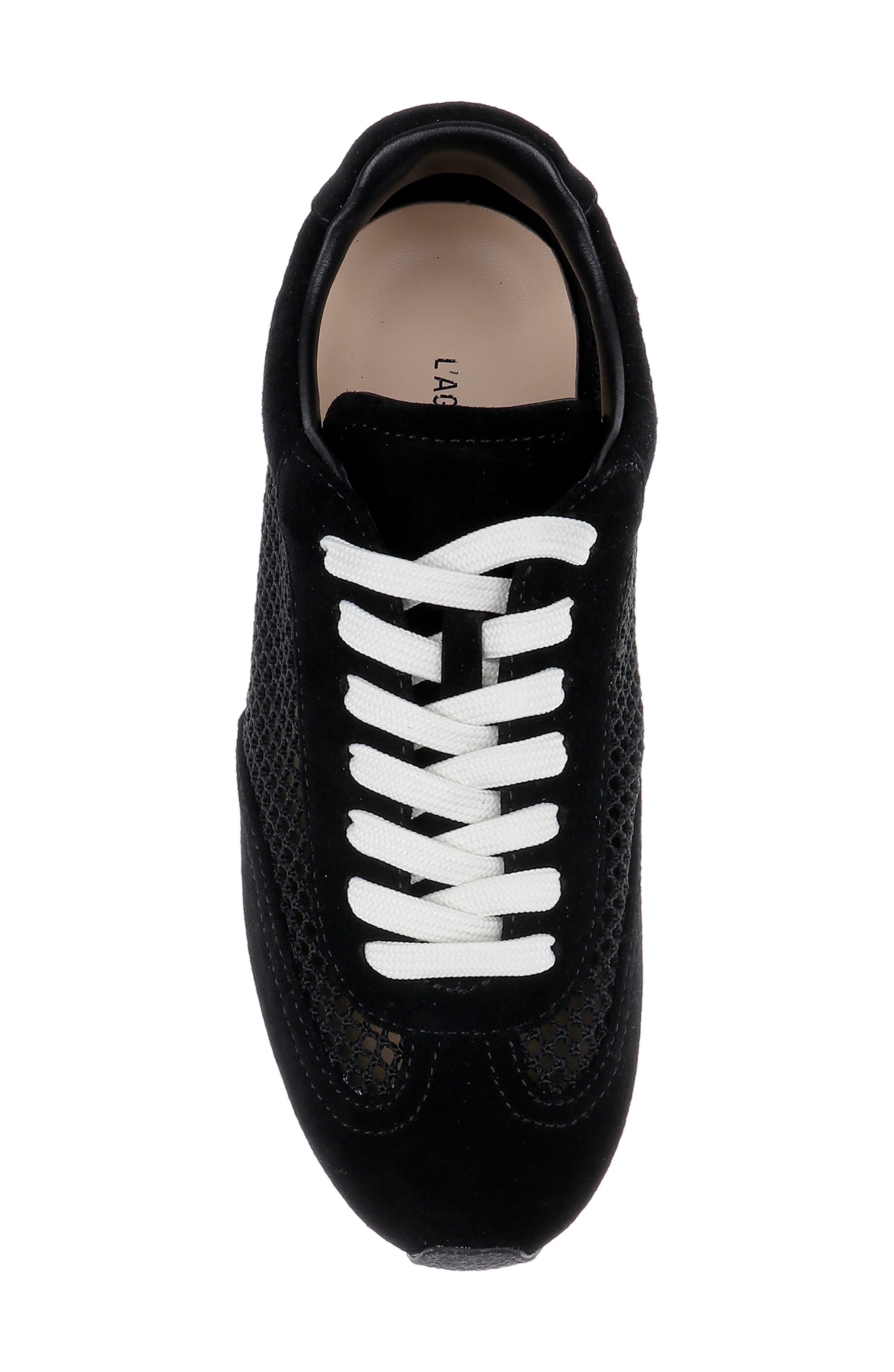 L'AGENCE Jarah Mixed Media Sneaker, Alternate, color, Black Suede