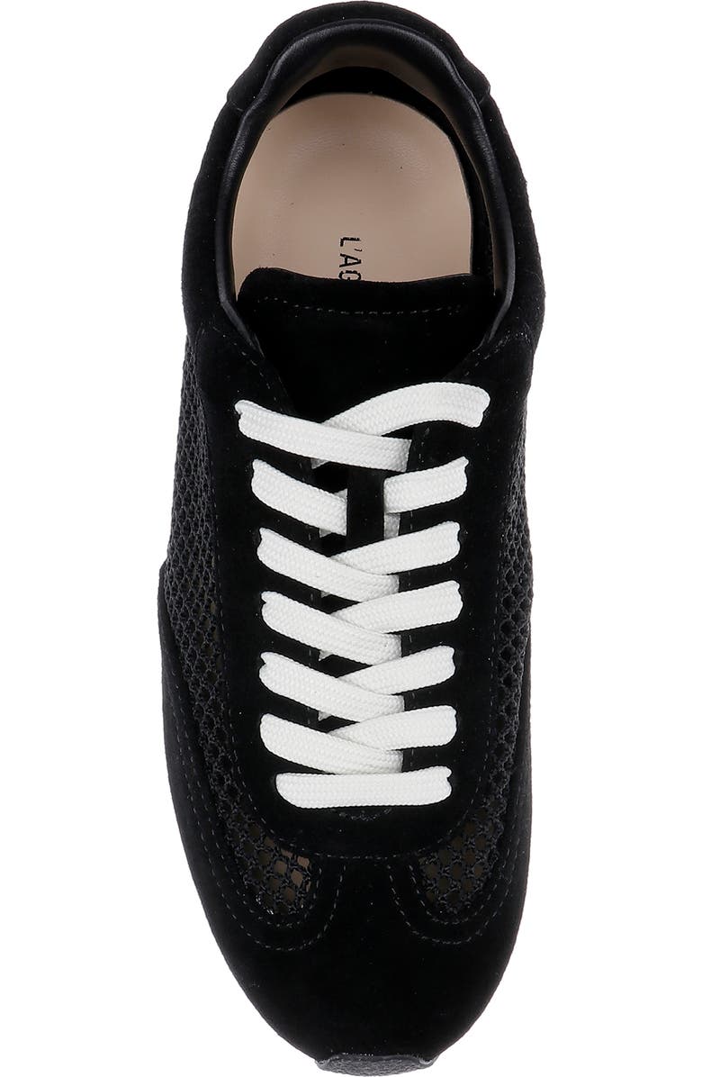L'AGENCE Jarah Mixed Media Sneaker, Alternate, color, Black Suede