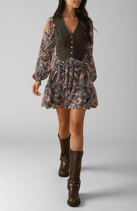 Print Long Sleeve Dress