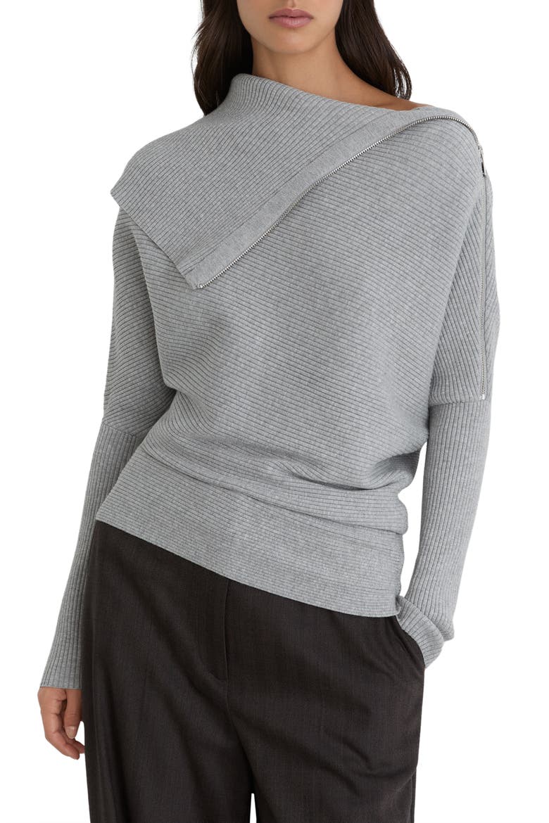 Leena Off the Shoulder Ribbed Sweater, Main, color, GREY MARL