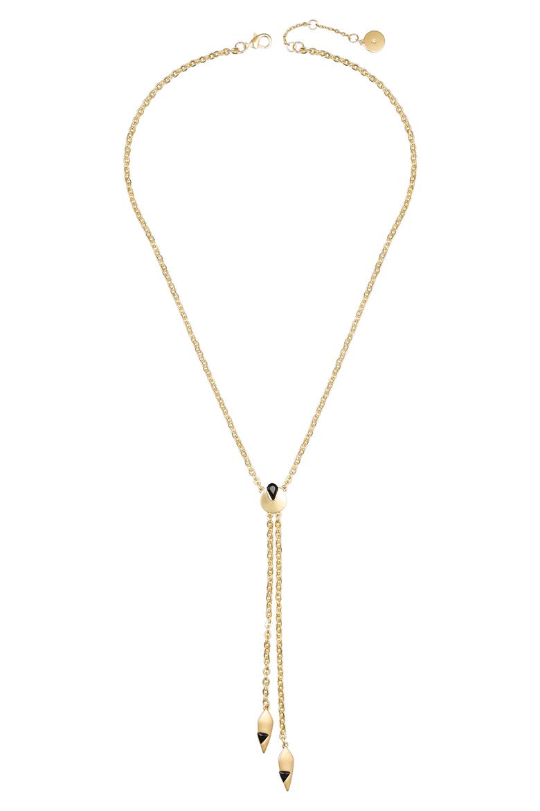 Jet Crystal Gold- Lariat Necklace, Main, color, 14K Gold Plated