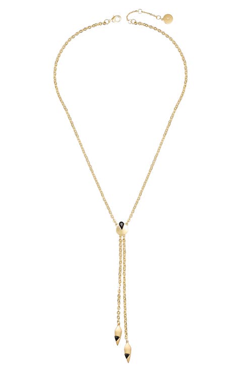 Jet Crystal Gold- Lariat Necklace
