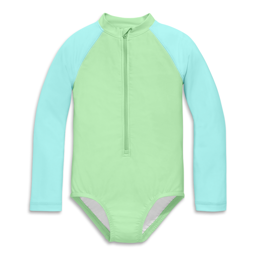 Primary Kids Long Sleeve One-piece Baseball Rash Guard In Pear Mist
