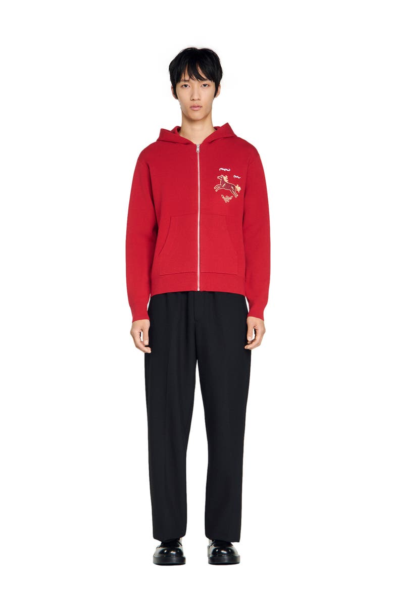 SANDRO Animal print zip-up cardigan, Alternate, color, Red