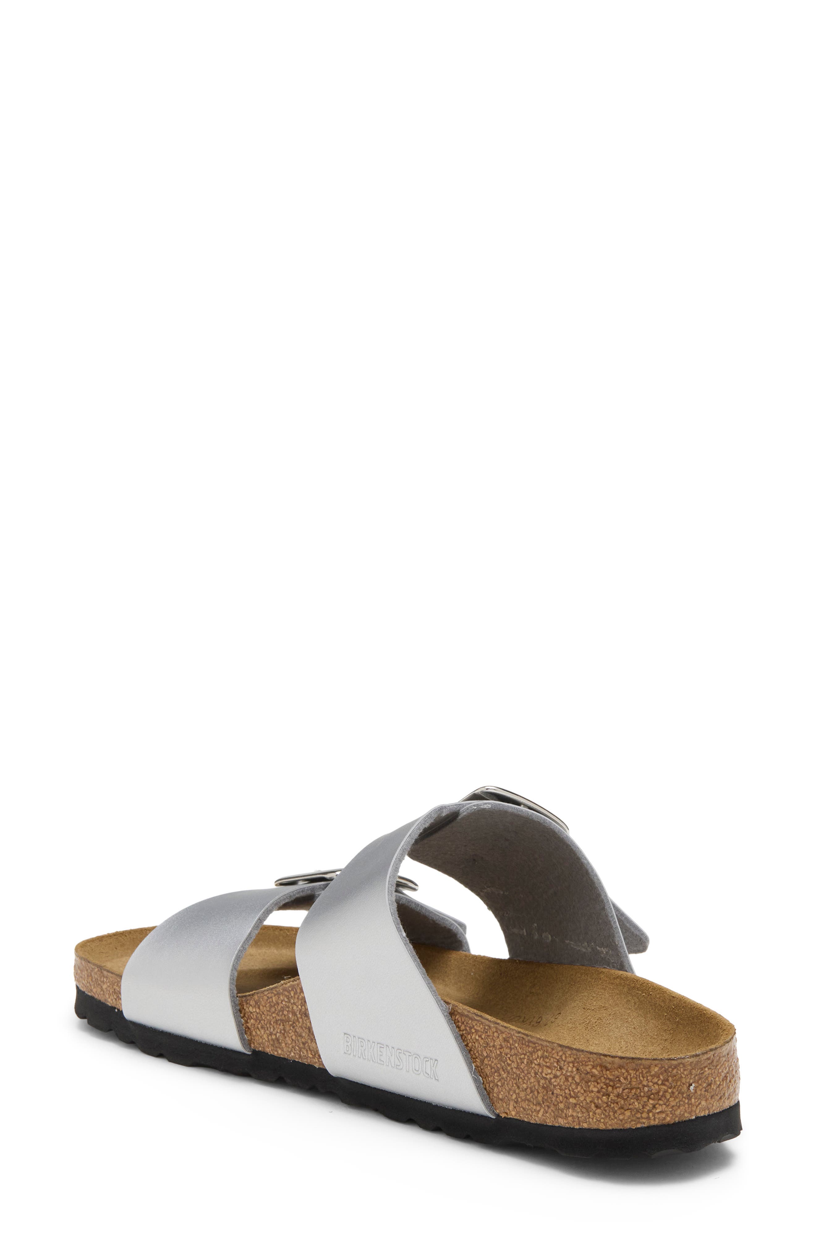 Sydney Luxe Buckle Faux Leather Slide Sandal, Alternate, color, SILVER