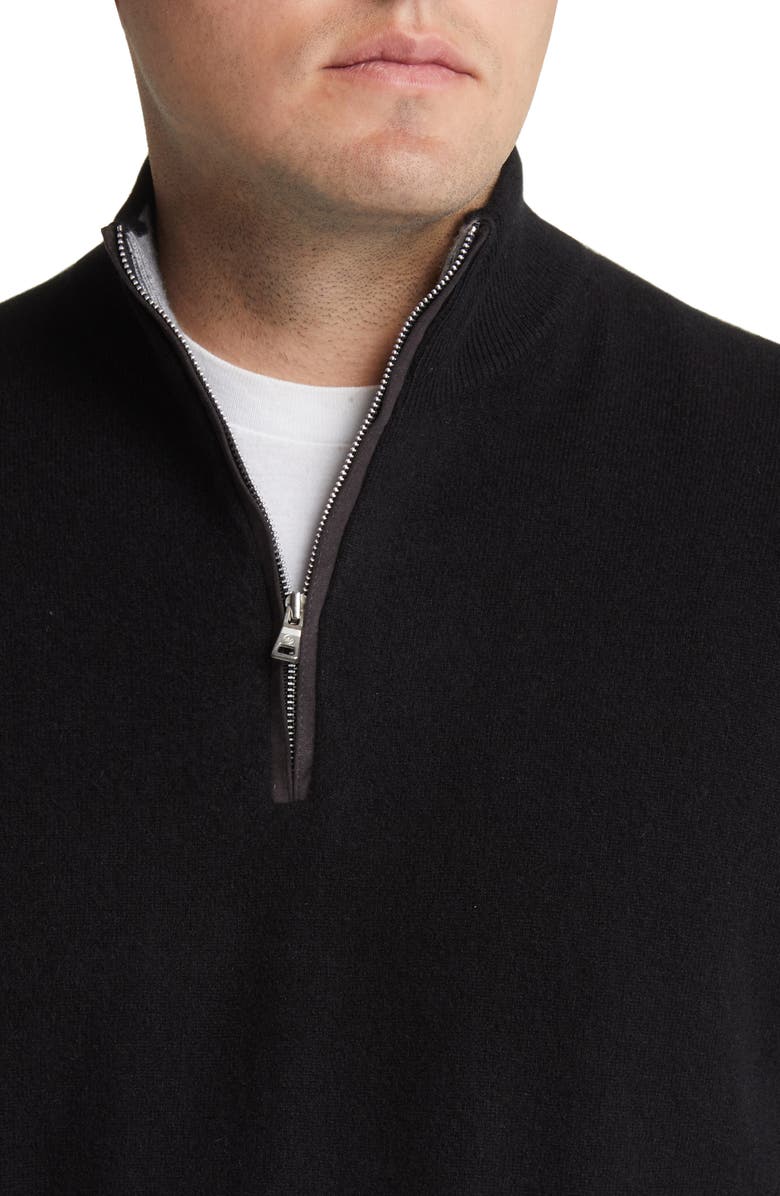 Peter Millar Crown Crafted Artisan Flex Cashmere Blend Quarter Zip Sweater, Alternate, color, Black