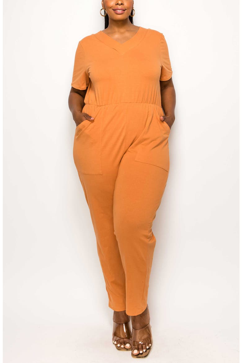 Gineva Pocket V-Neck Jumpsuit, Alternate, color, CLAY