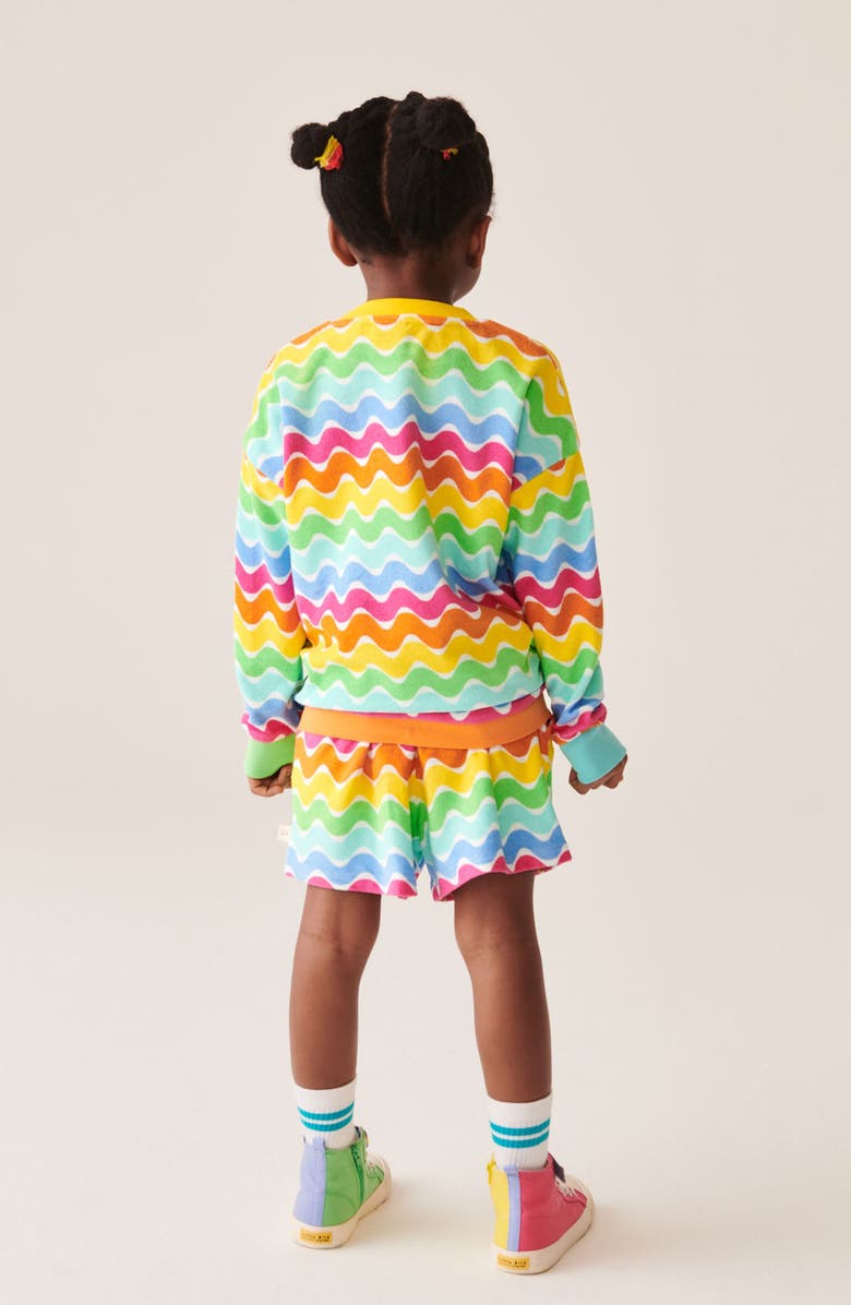 Little Bird Kids' Rainbow Stripe Cotton Terry Cloth Sweathirt & Sweat Shorts Set, Alternate, color, 