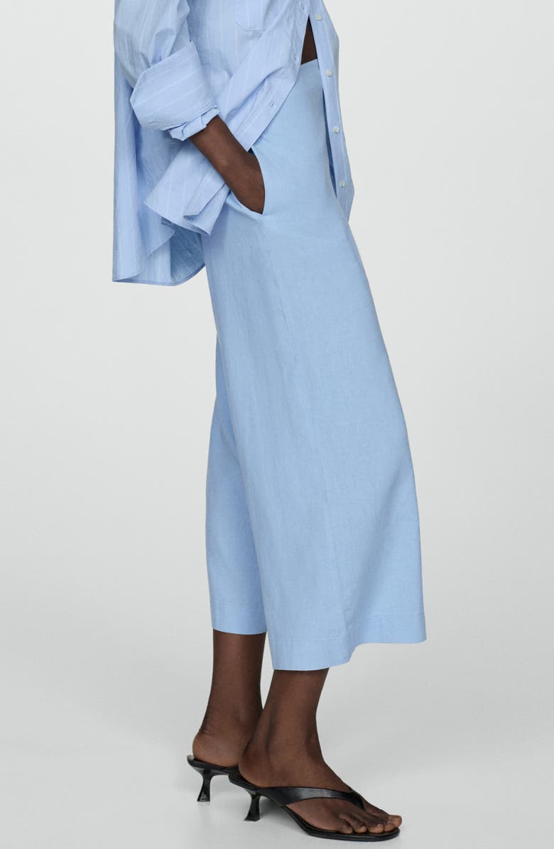 MANGO Linen Blend Crop Wide Leg Pants, Alternate, color, Sky Blue