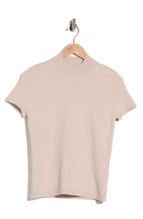 Mock Neck Short Sleeve Knit Sweater