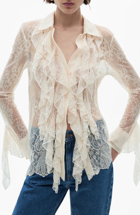 Ruffled Sheer Lace Shirt
