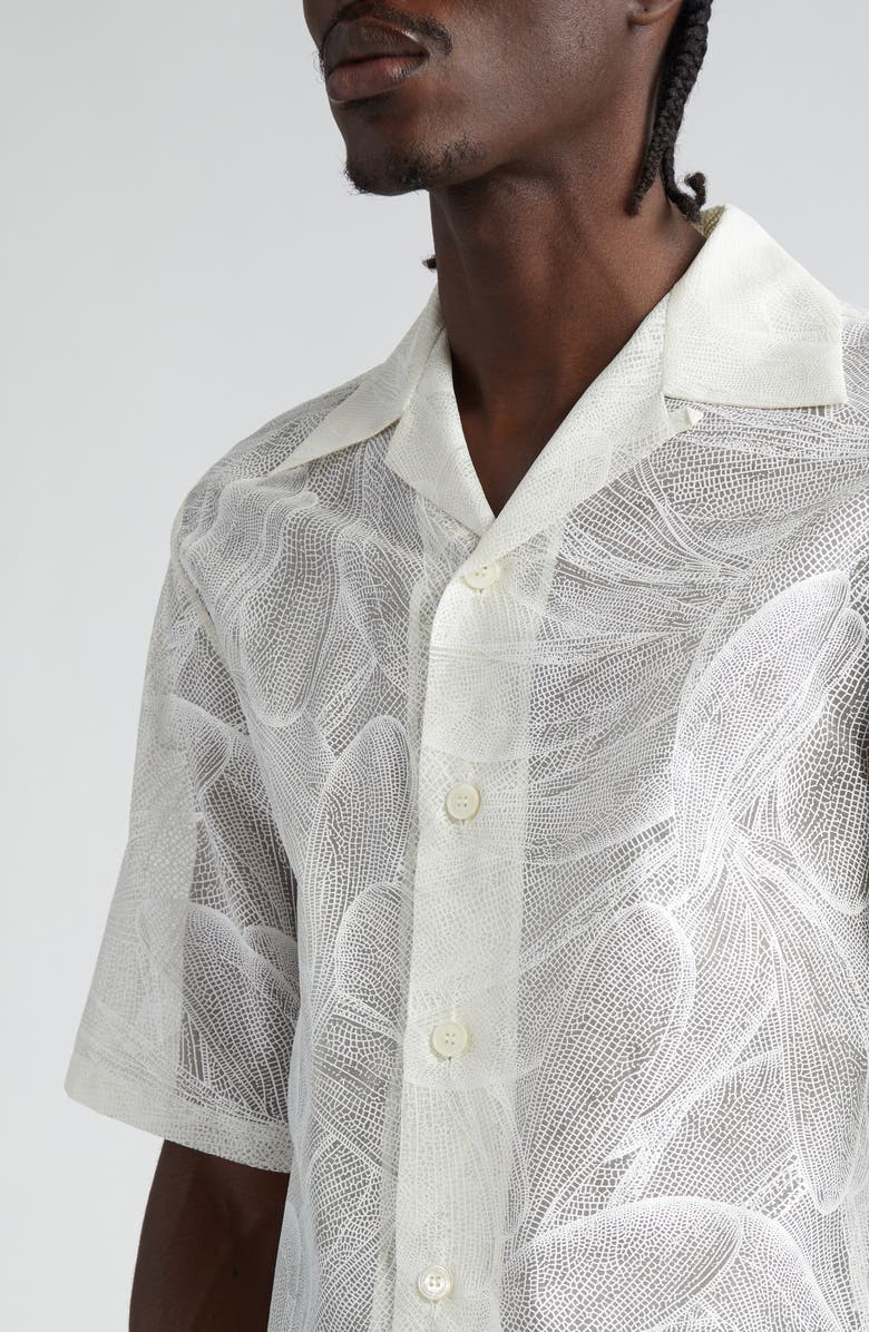 McQueen Tropical Print Short Sleeve Silk Shirt, Alternate, color, Opticalwhite