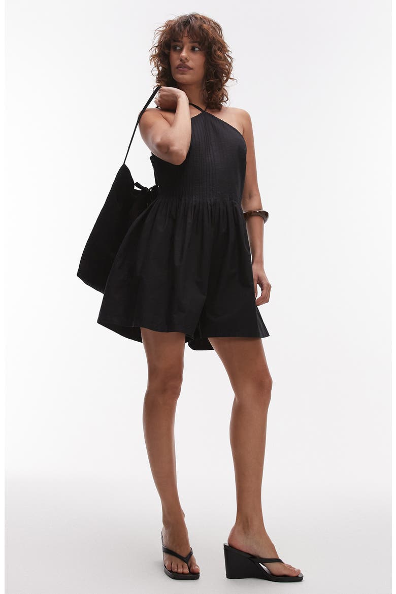 Pintuck Sleeveless Romper, Main, color, BLACK
